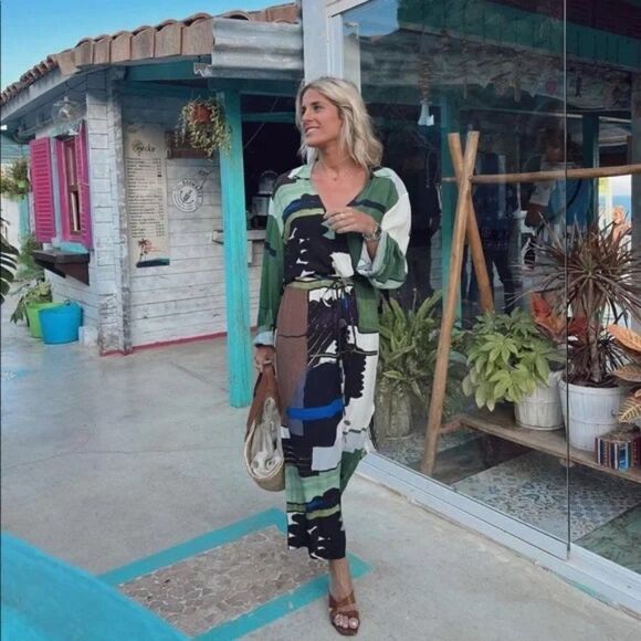 ZARA Printed Kaftan Tunic Dress Viscose New